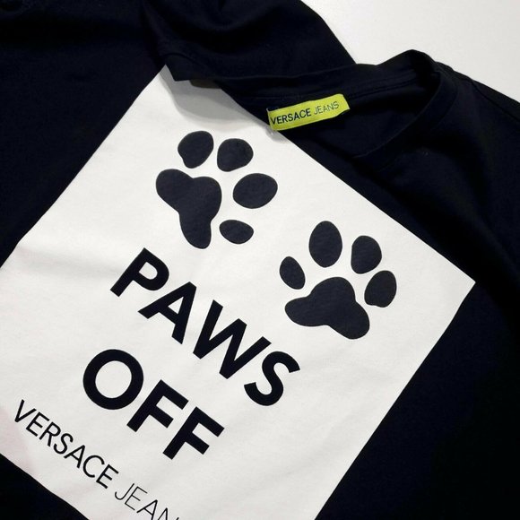 Versace (M/L) Paws Off Tee Black Versace Jeans Cute Dog Animal Retro - Picture 2 of 4